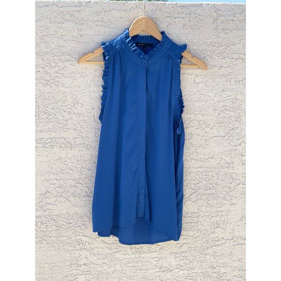 Gibson Blue Sleeveless Ruffle Sleeve Button Down Top - Small - Picture 6 of 11